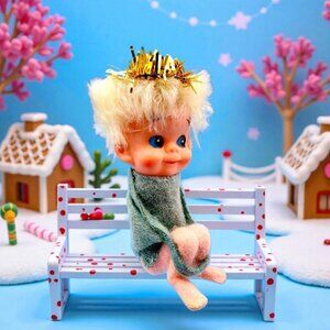 Vintage 1950s Napco Pixie Angel Elf Hugger Ornament Japan Green Felt Gold Halo